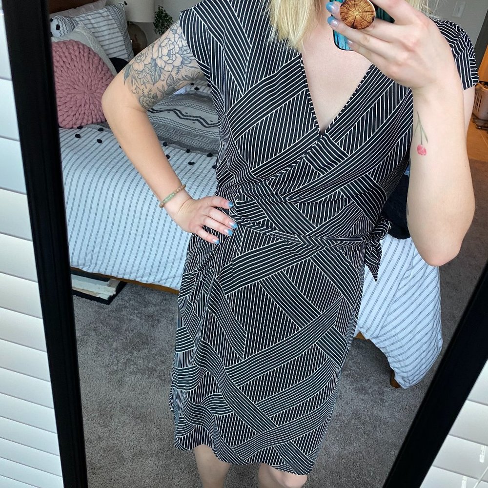 Ann Taylor striped black and white wrap dress